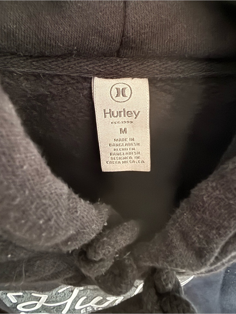 Hurley Black Pullover Hoodie with White Logo - Picture 2 of 3